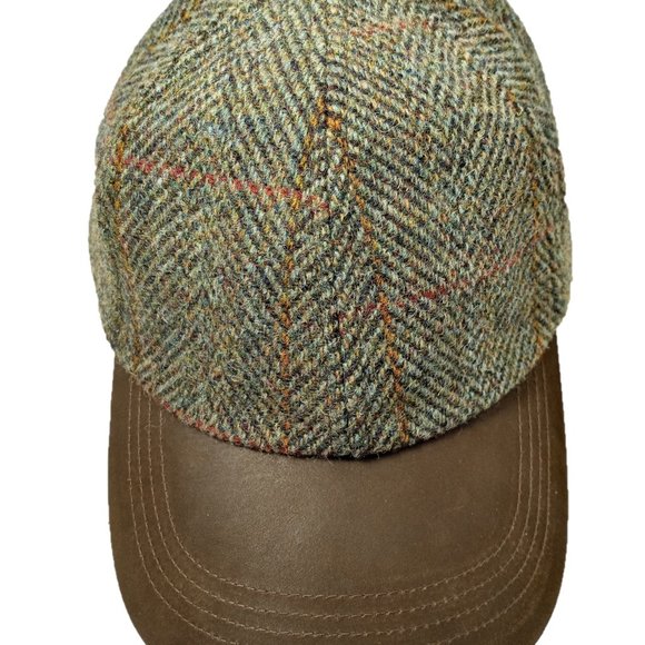 Harris Tweed® Hartside Leather Peak Baseball Cap HS16 Adjustable SAGE/WINE/GOLD - Picture 9 of 10